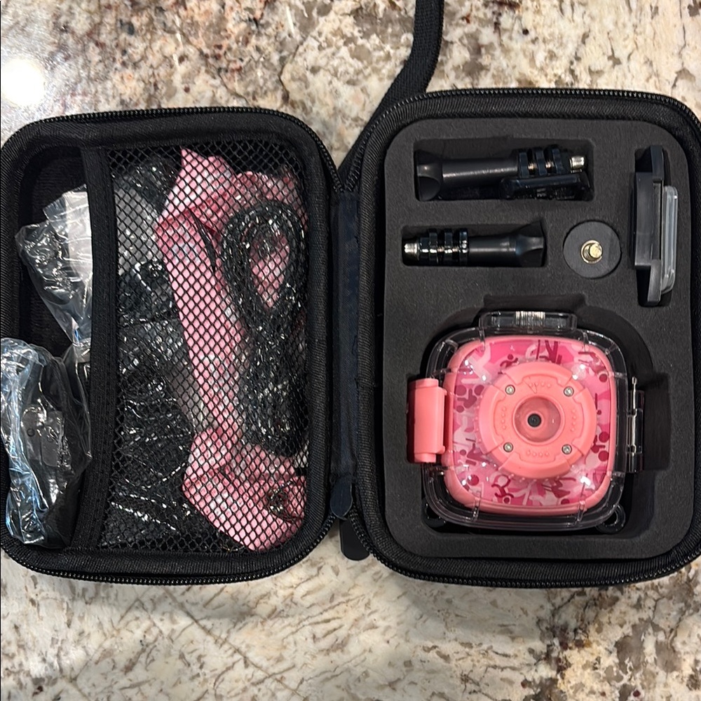 Kids Pink Waterproof Action Camera with Accessories